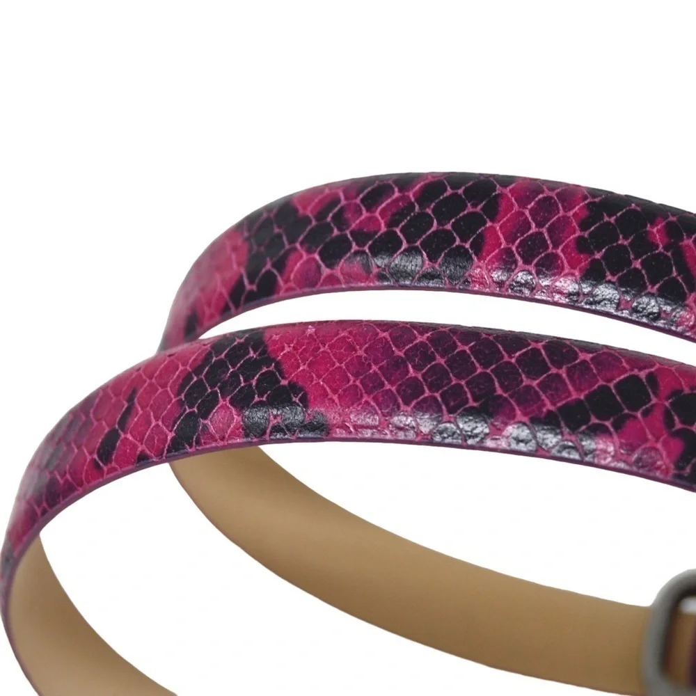 Casual Corner‎ Italian Leather Snakeskin Print Belt with Rectangular Buckle
